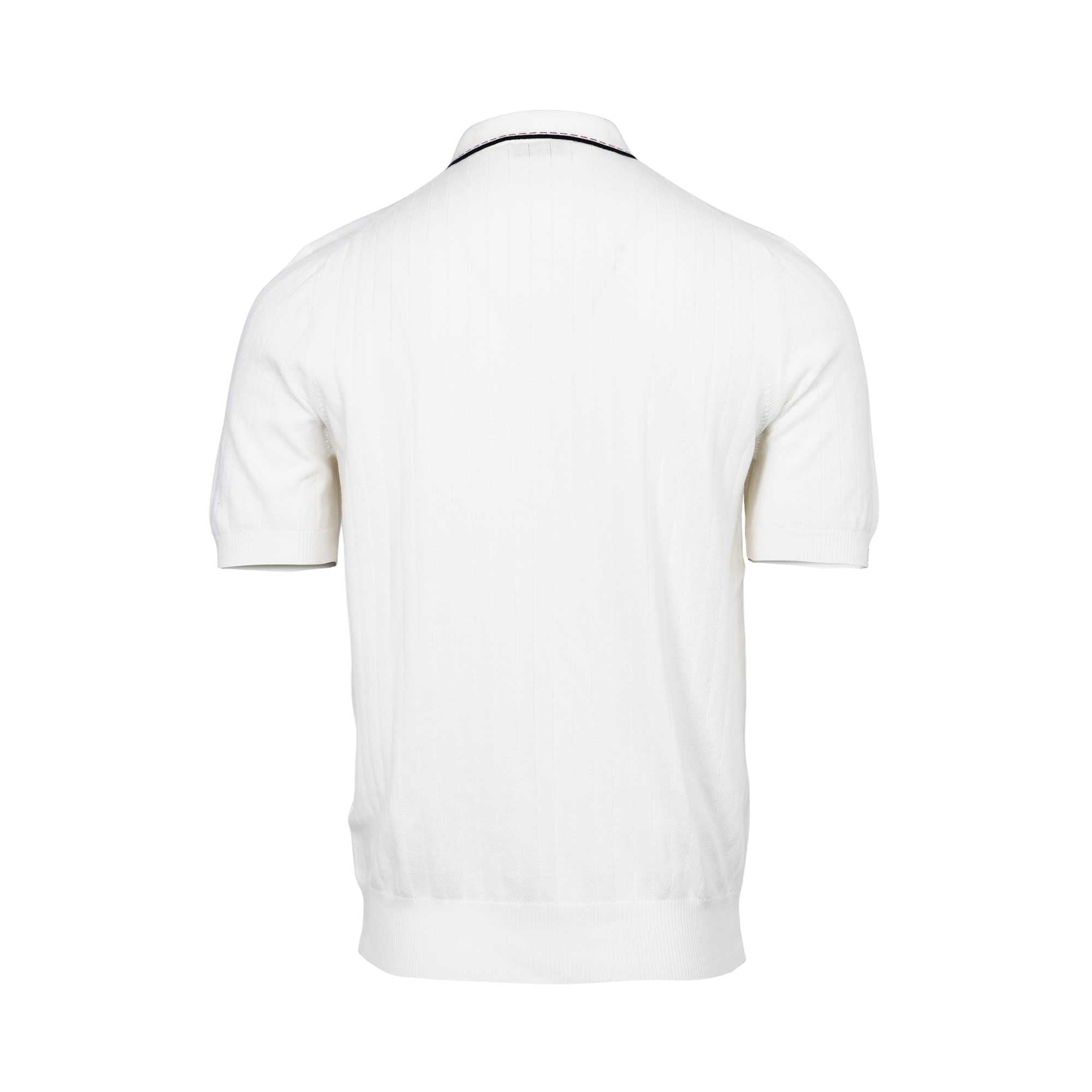 Gran Sasso Men's White Ribbed Knit Polo Shirt with Striped Trim