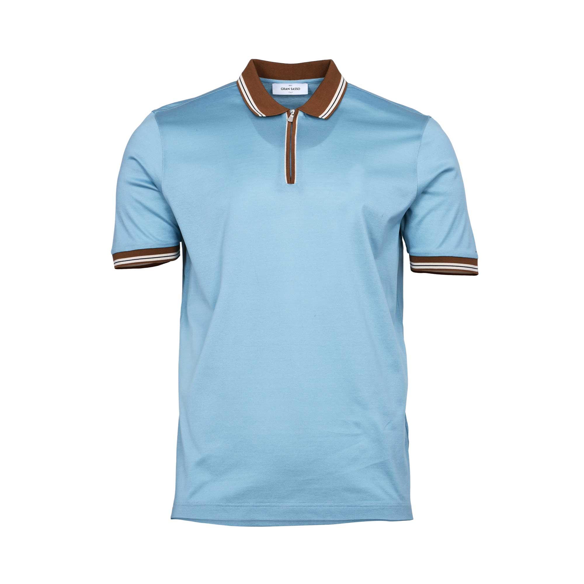 Gran Sasso Men's Tennis Zip Polo Shirt with Striped Trim