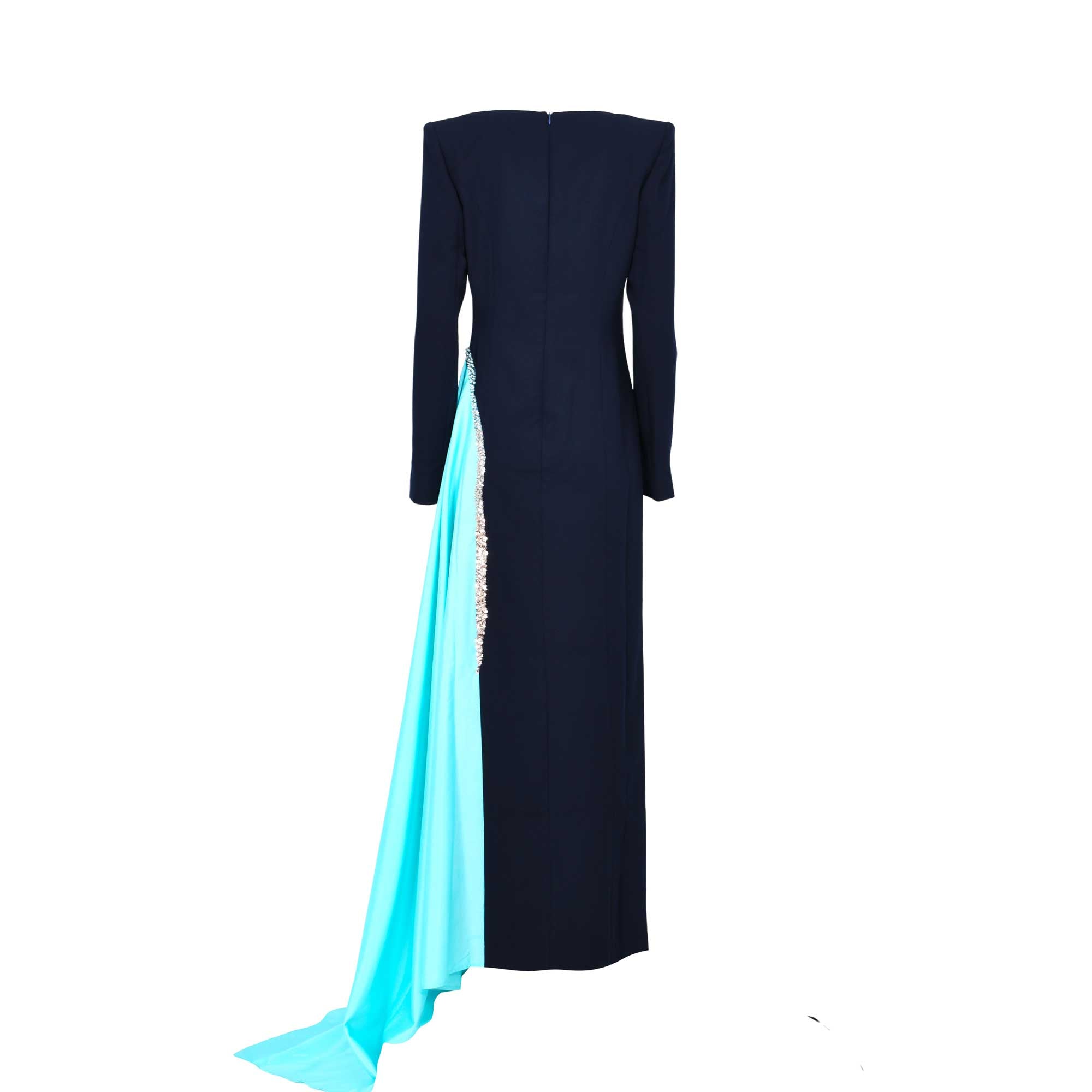 Gw Couture Women's Navy Tiffany Green Long Dress