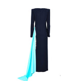 Gw Couture Women's Navy Tiffany Green Long Dress