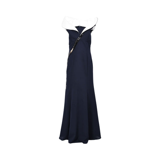 GW Couture Women's Navy & White Long Dress