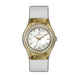 Monteva Ladies - Gold-Tone, Stones Bezel, White MOP Dial & Strap Watch