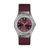 Monteva Ladies - Silver-Tone, Stones Bezel, Red Dial, Red Strap Watch