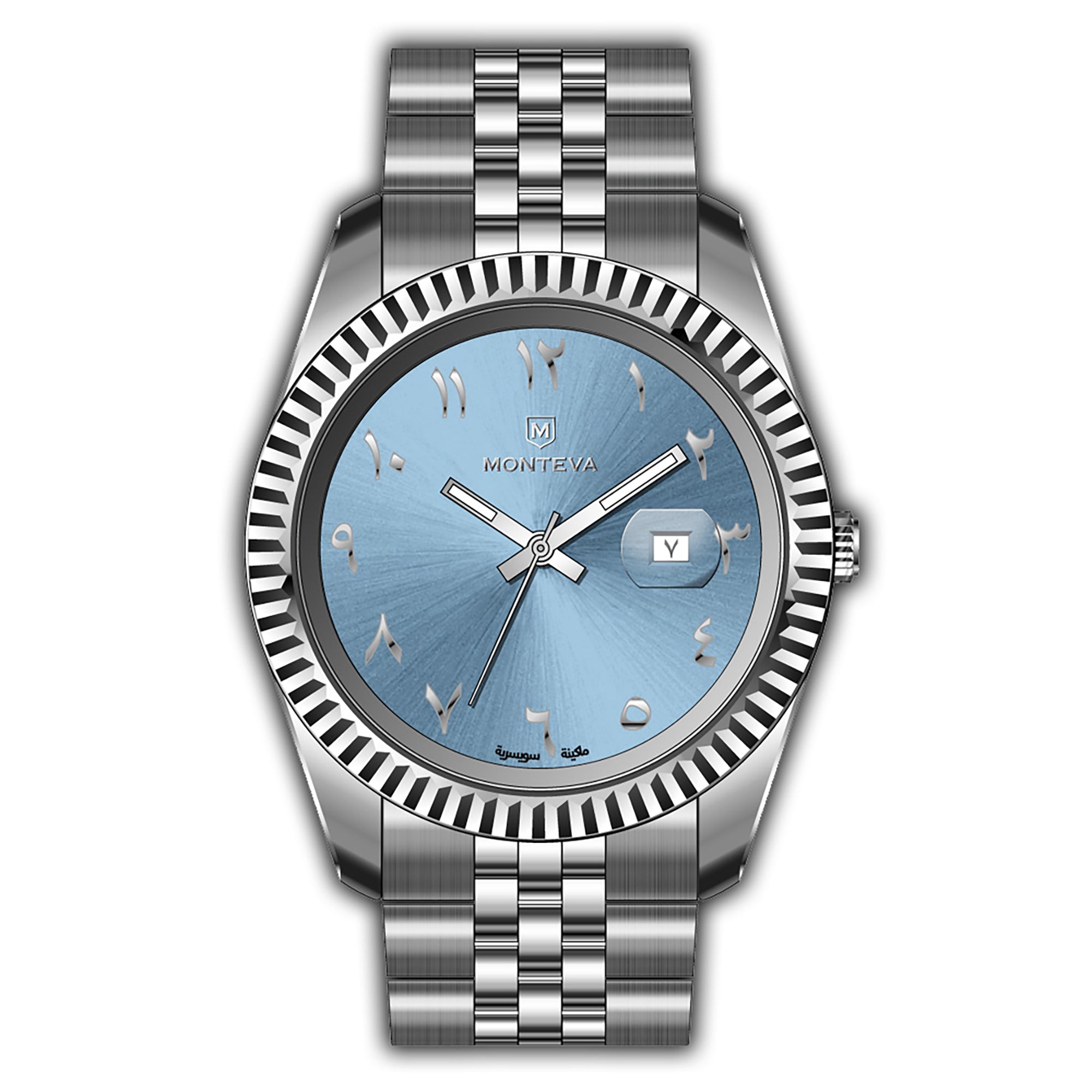 Monteva Gents' Classic Watch with Light Blue Arabic Dial Metal Bracele Watch