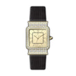 Monteva Ladies Gold-Tone - Stones Bezel Roman Dial Black Leather Strap Watch