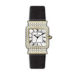 Monteva Ladies Gold-Tone - Diamond Bezel, MOP Roman Dial, Black Leather Strap Watch