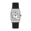 Monteva Ladies Silver-Tone - Stones Bezel, MOP Roman Dial, Black Leather Strap Watch