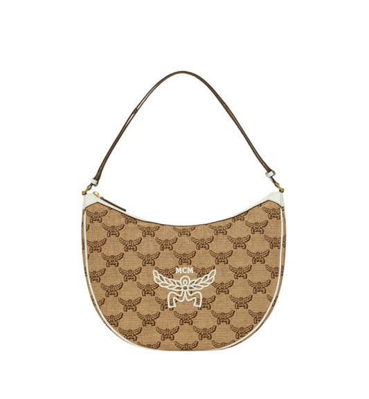 MCM Women's Himmel Ascending Moon Hobo in Lauretos Raffia Jacquard