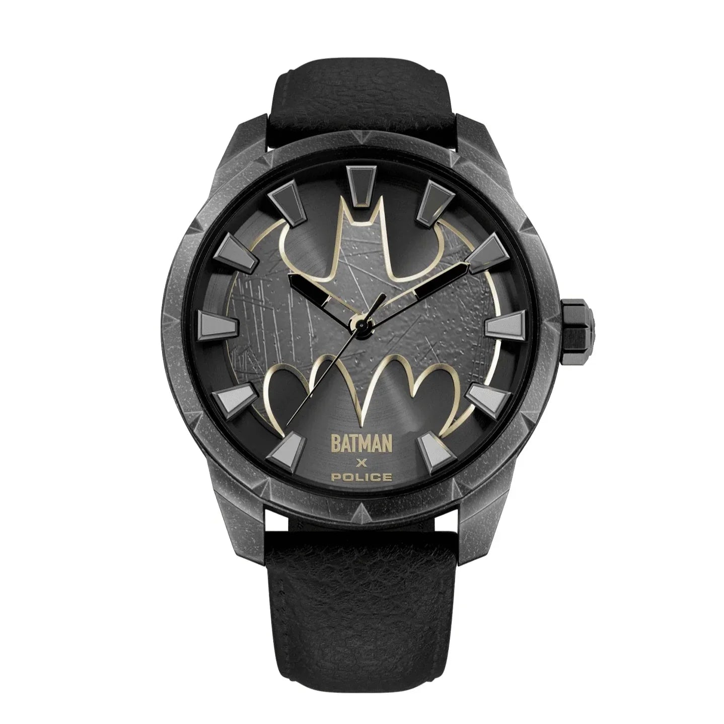 Police x Batman "The Bat" Limited Edition Gents Antique Gunmetal  Black Leather Strap Watch
