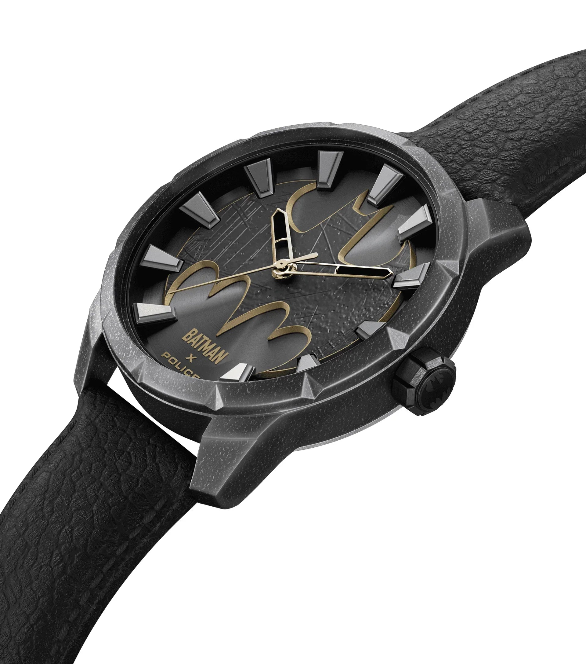 Police x Batman "The Bat" Limited Edition Gents Antique Gunmetal  Black Leather Strap Watch