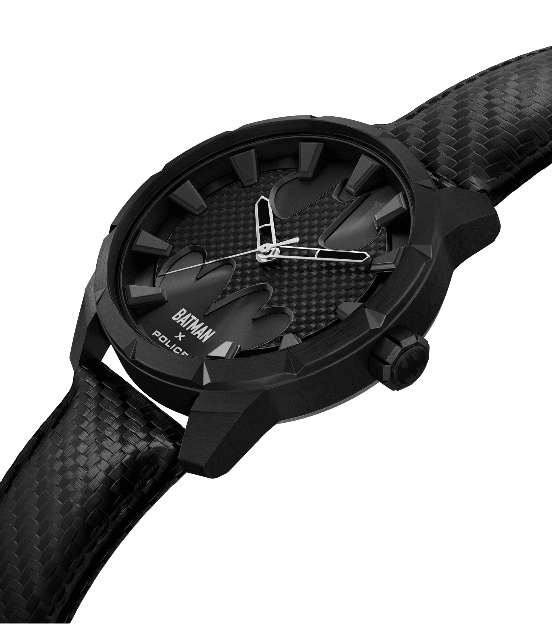 Police The Bat Gents Black Dial Black Leather Strap Watch