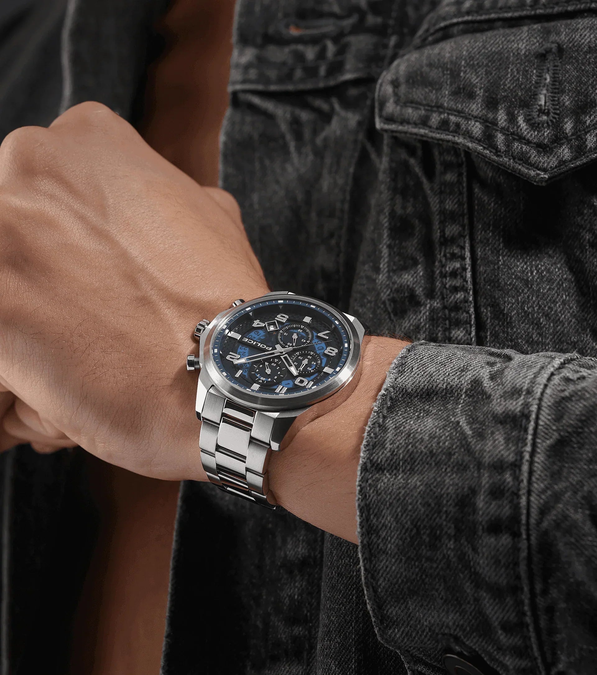 Police Soul Gents Blue Dial Silver Stainless Steel Watch