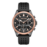Black and rose gold Police watch on a white background