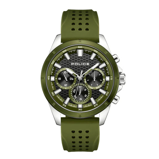 Police Motion Gents Multifunction Green Dial Silicon Strap Watch