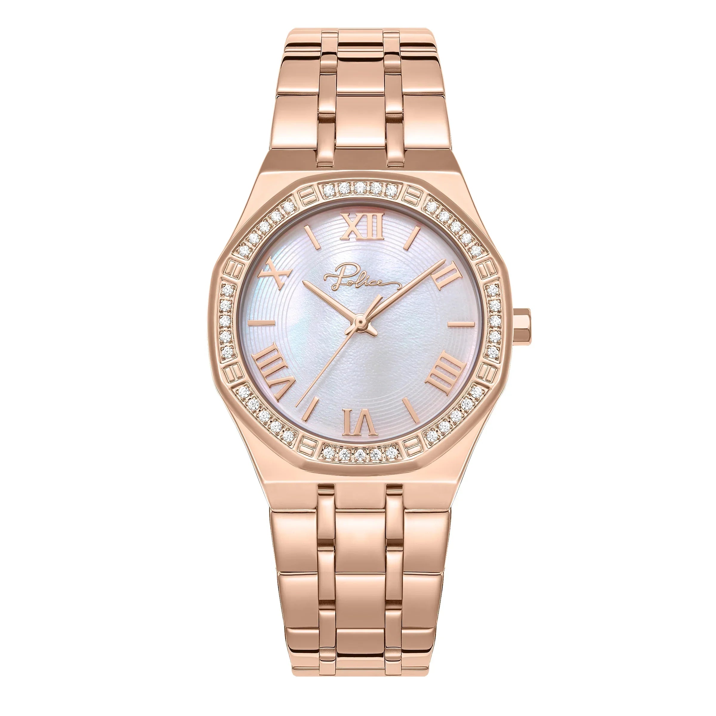 Police Moonlight Ladies Rose Gold-Plated Watch with White Mother-of-Pearl Dial