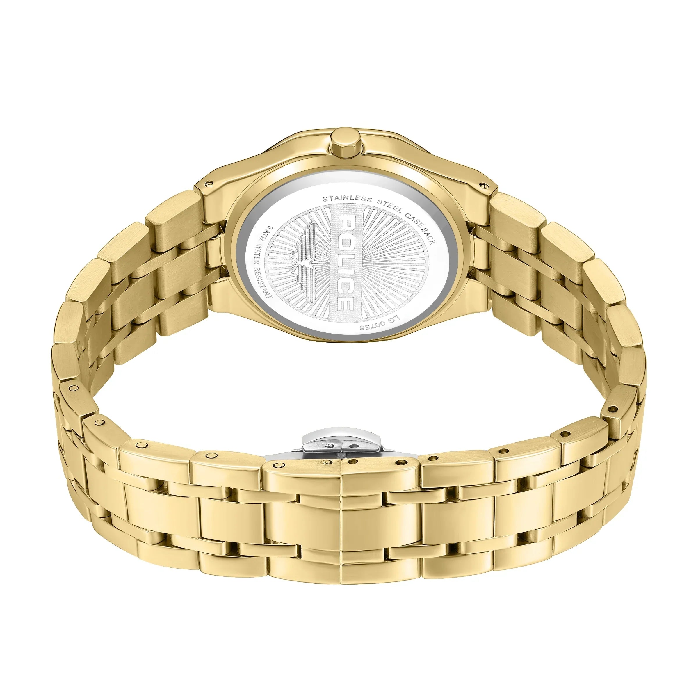 Police Moonlight Ladies Gold-Plated Watch with White Mother-of-Pearl Dial & Crystal Bezel
