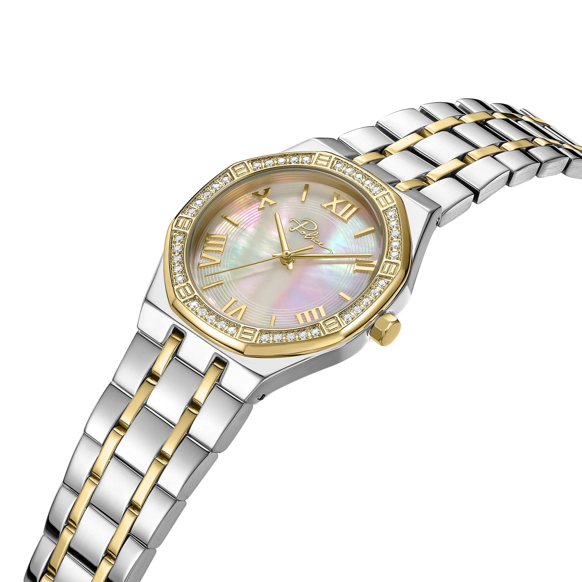 Police Moonlight Ladies Two-Tone Watch with Champagne Mother-of-Pearl Dial & Crystal Bezel