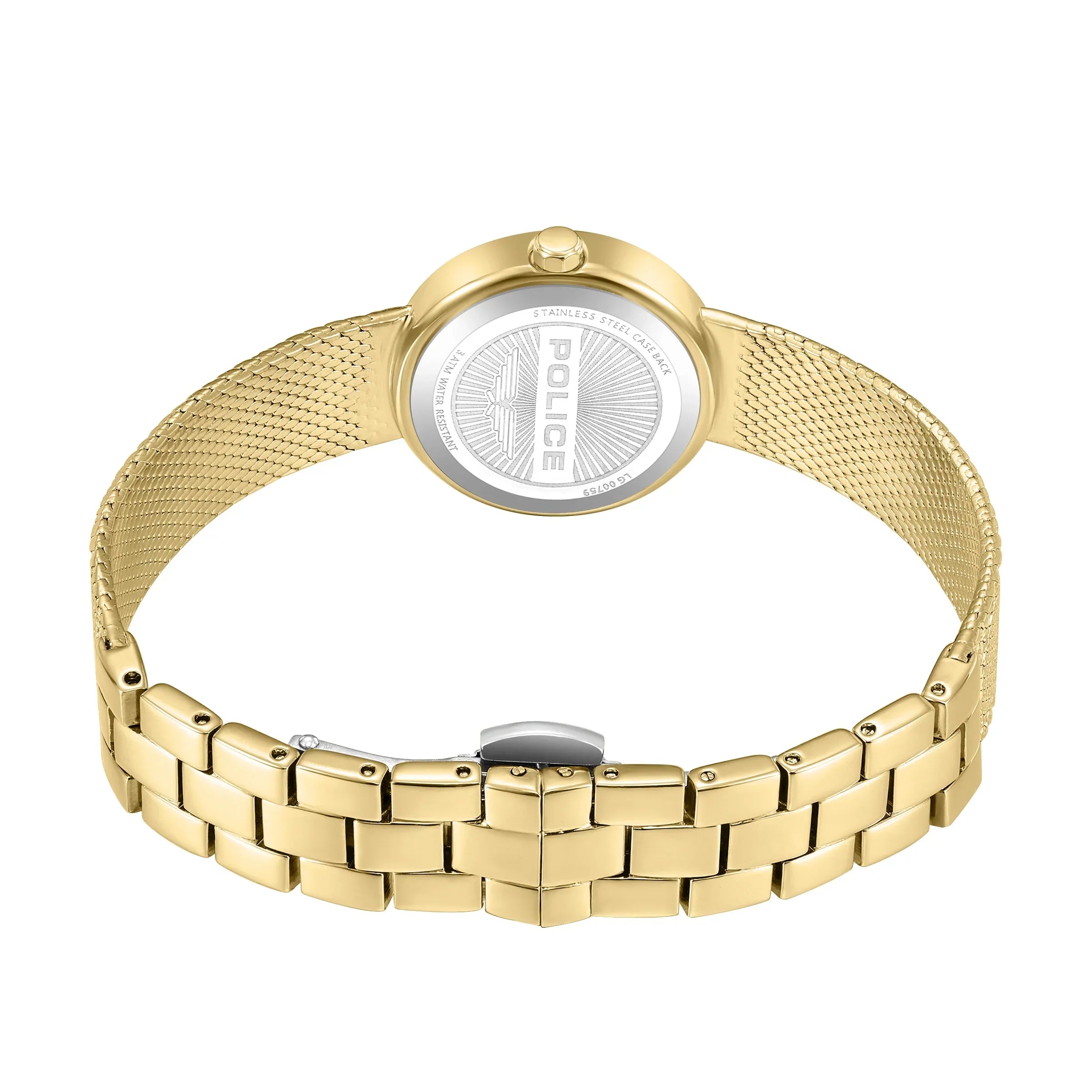 Police Flare Ladies Gold-Tone Mesh Bracelet Watch with Green Mother-of-Pearl Dial & Crystal Bezel
