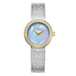 Police Flare Ladies Mother-of-Pearl Dial with Crystal Bezel Two-Tone Analog Mesh Strap Watch