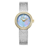Police Flare Ladies Mother-of-Pearl Dial with Crystal Bezel Two-Tone Analog Mesh Strap Watch