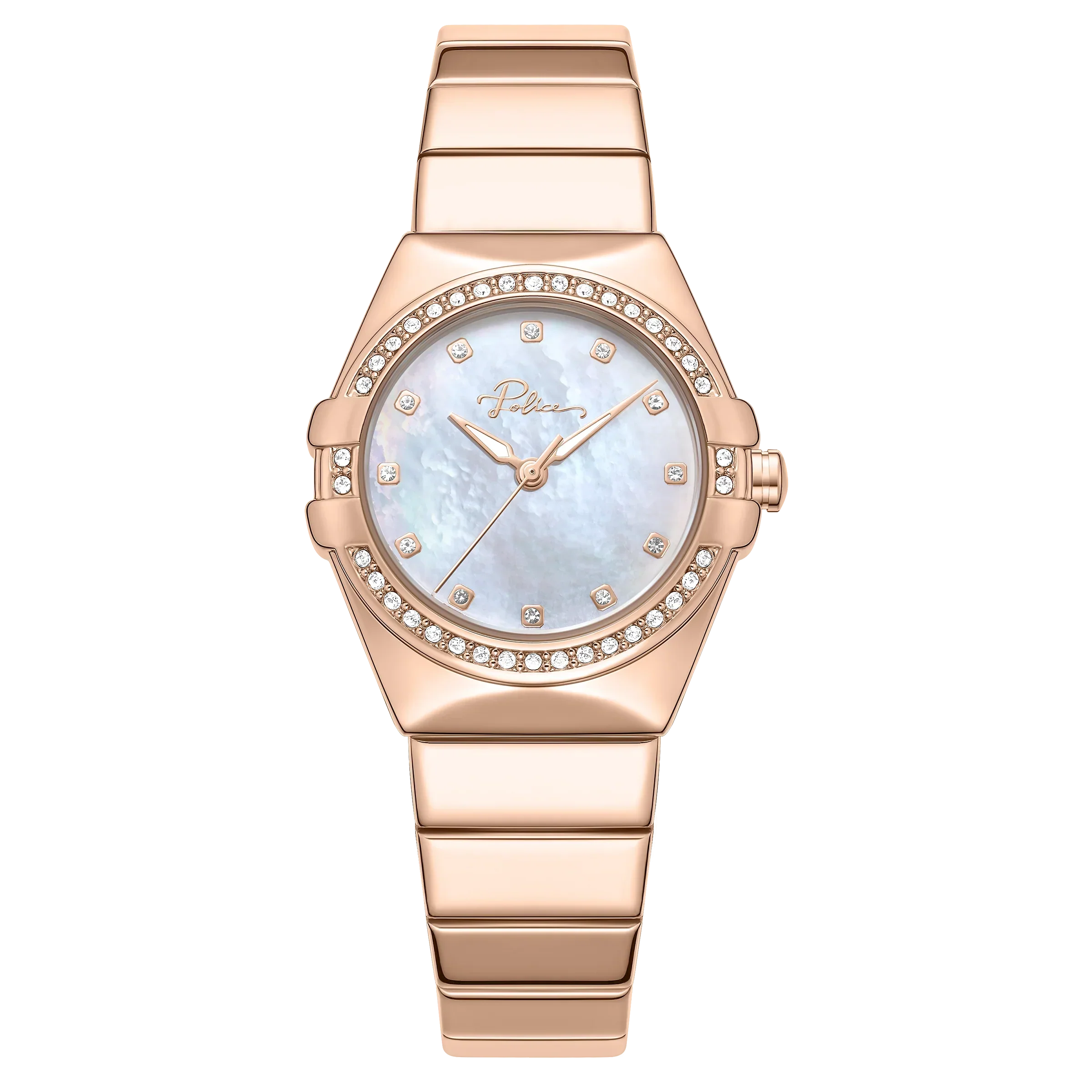 Police Cosmos Ladies Rose Gold Analog Watch with Mother-of-Pearl Dial & Crystal Accents