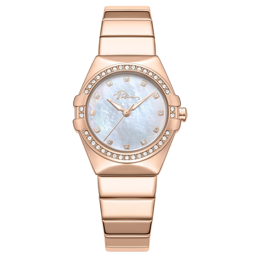Police Cosmos Ladies Rose Gold Analog Watch with Mother-of-Pearl Dial & Crystal Accents