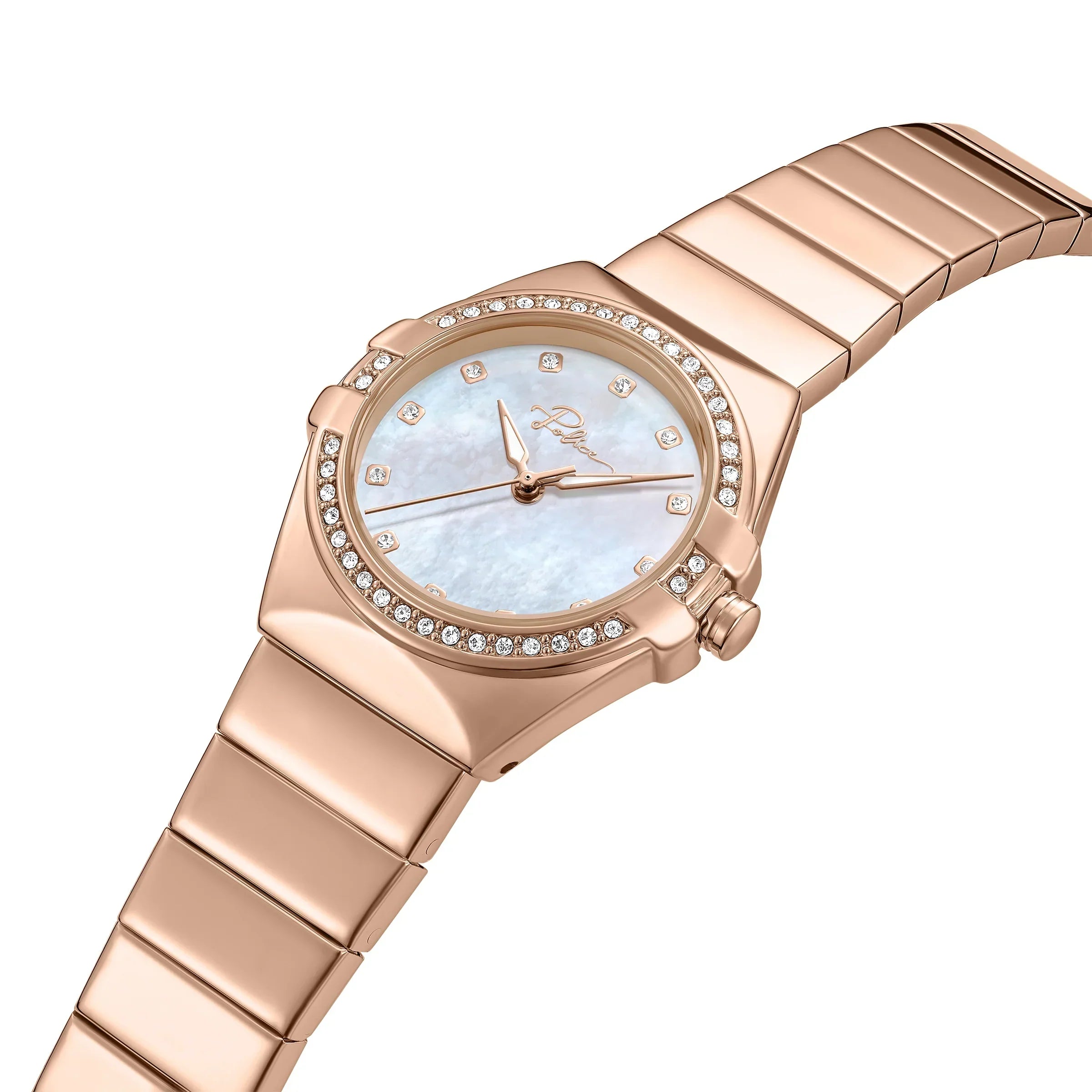 Police Cosmos Ladies Rose Gold Analog Watch with Mother-of-Pearl Dial & Crystal Accents