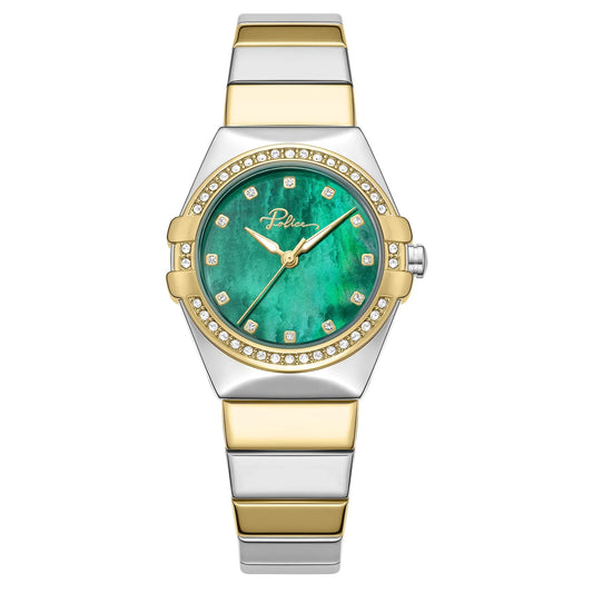 Police Cosmos Ladies Green Dial TwoTone Metal Strap Watch