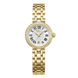 Police Denali Ladies Silver Dial Gold-Tone Analog Watch with Roman Numerals & Crystal Bezel