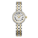 Police Denali Ladies Silver Dial Two-Tone Analog Watch with Roman Numerals & Crystal Bezel