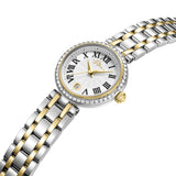 Police Denali Ladies Silver Dial Two-Tone Analog Watch with Roman Numerals & Crystal Bezel