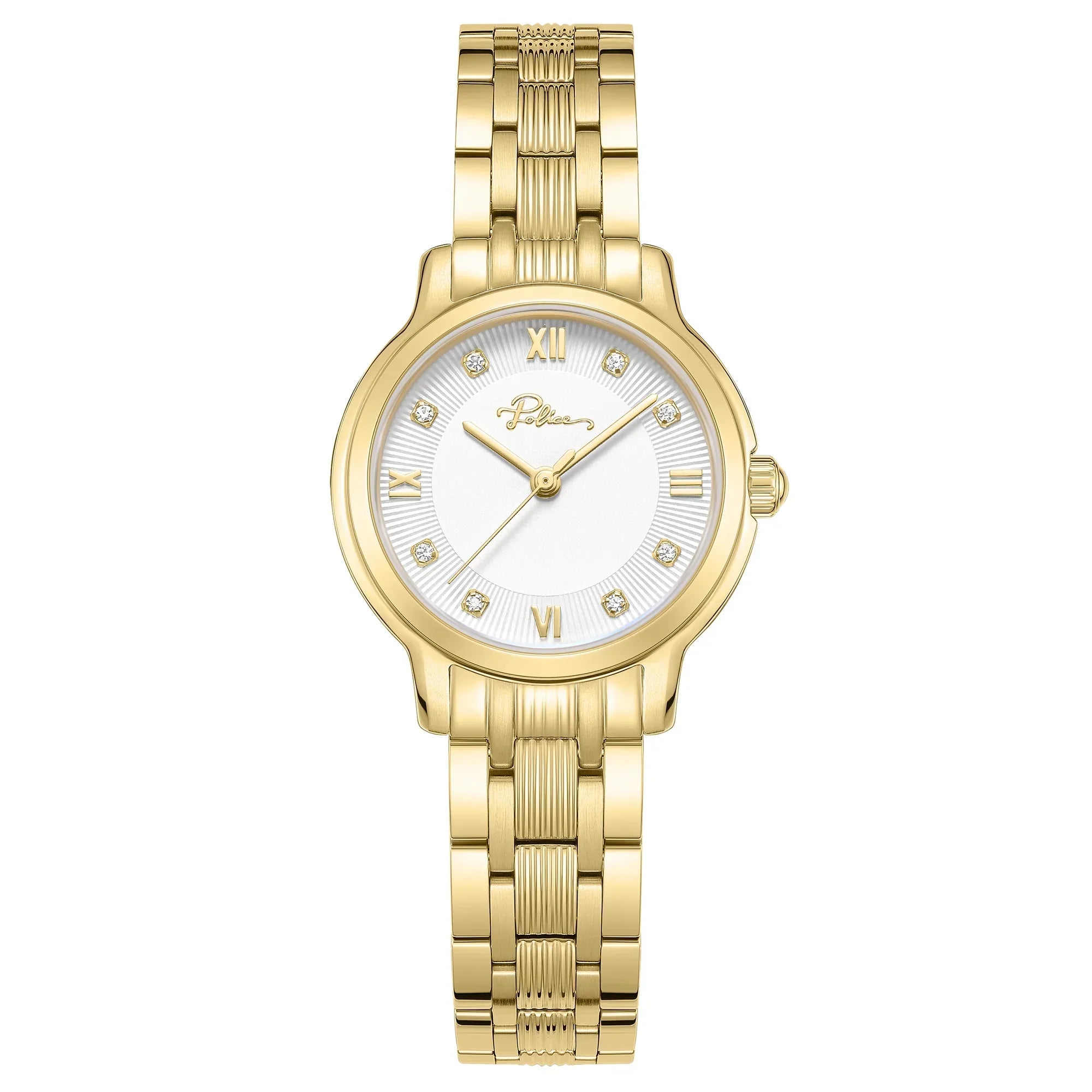 Police Charm Ladies Silver Dial Gold Stainless Steel Watch