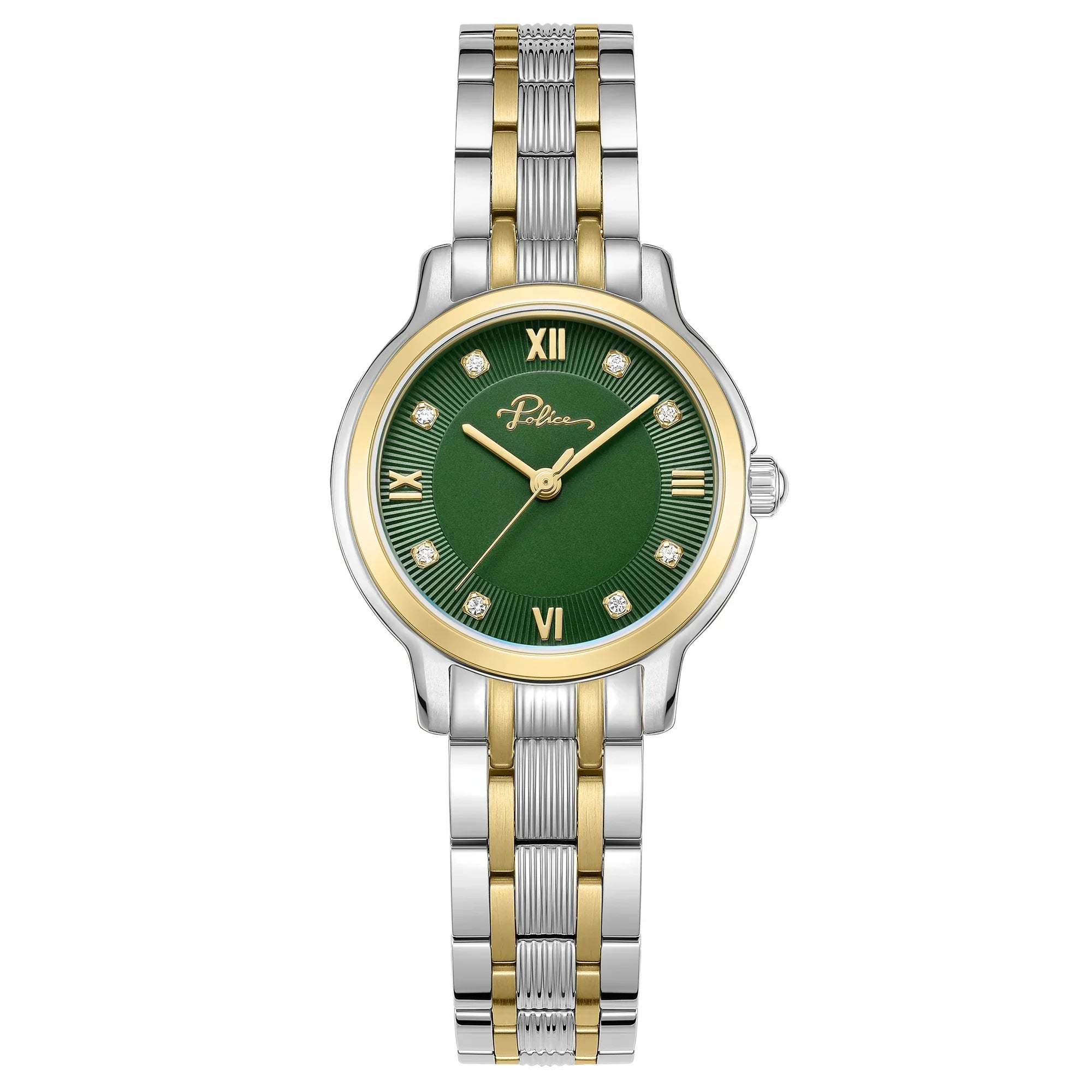 Police Charm Ladies Green Dial Two-Tone Watch