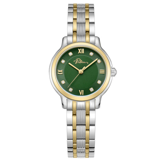 Police Charm Ladies Green Dial Two-Tone Watch