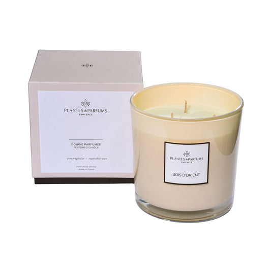 Plantes & Parfums Large Scented Vegetabale Candle Prestige Bois D'Orient 3 Wicks