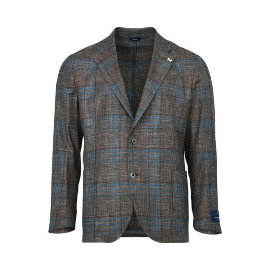 Tombolini Gents Single-Breasted Plaid Blazer with Lapel Pin