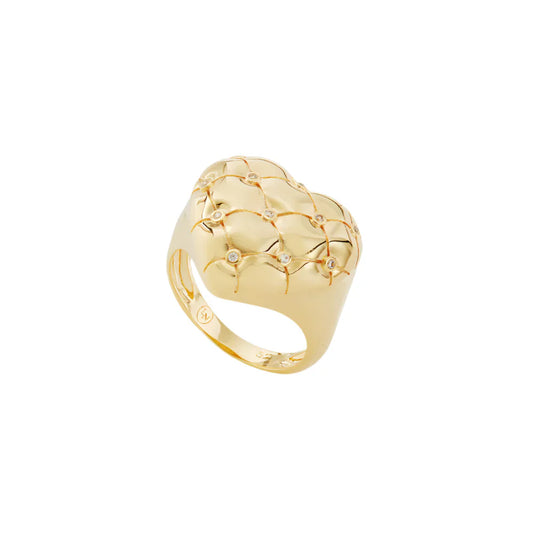 Les Nereides Quilted Gold Heart And Crystal Heart Ring