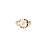 Les Nereides Golden Ring With Mother Of Pearl White Flower