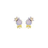 Les Nereides Round Purple Faceted Glass Stone And Magnolia Flower Earrings