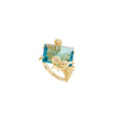 Les Nereides Blue Cut Stone And Golden Flower Ring