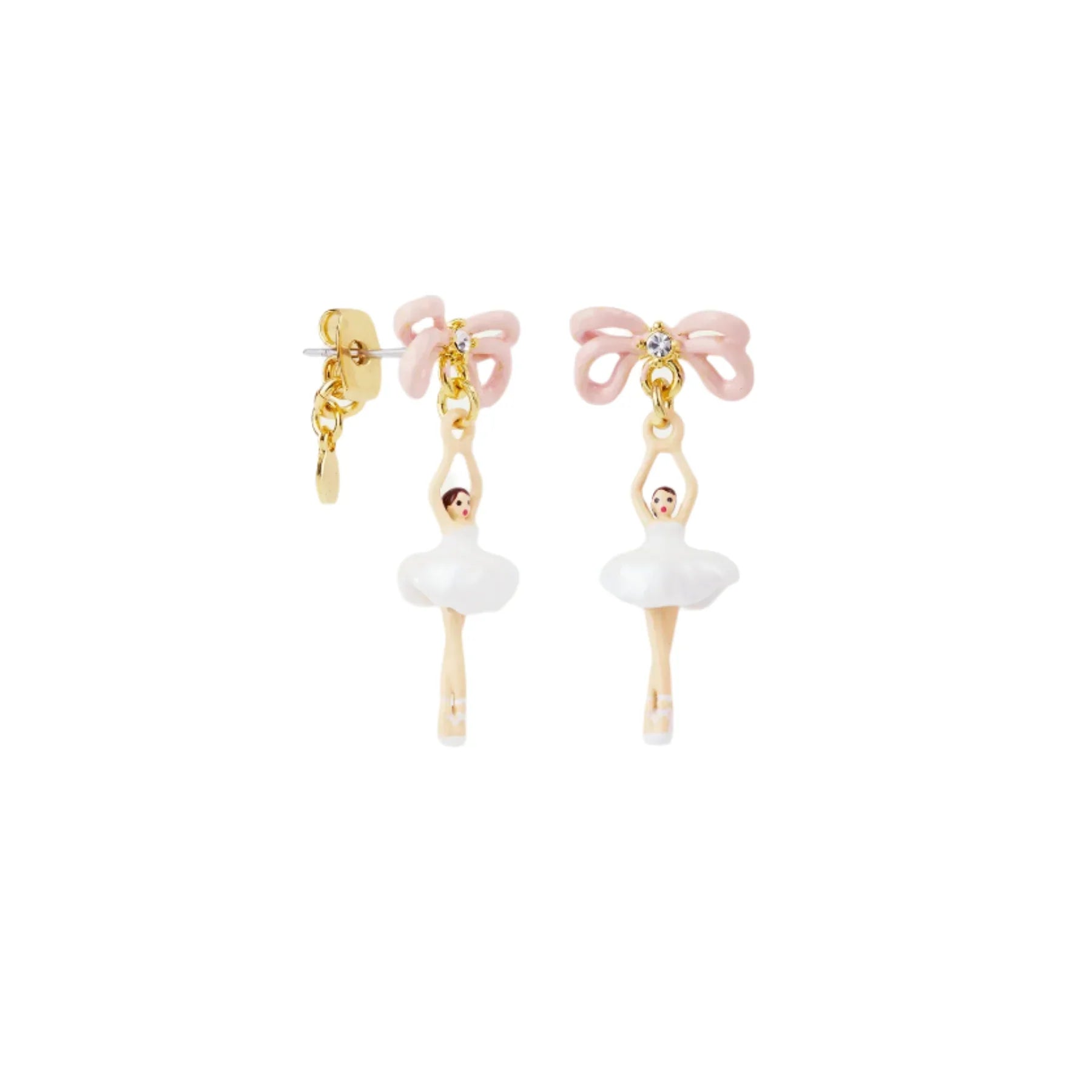 Les Nereides White Tutu And Pink Bow Mini Ballerina Earrings