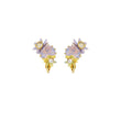 Les Nereides Round Purple Faceted Glass Stone And Magnolia Flower Earrings