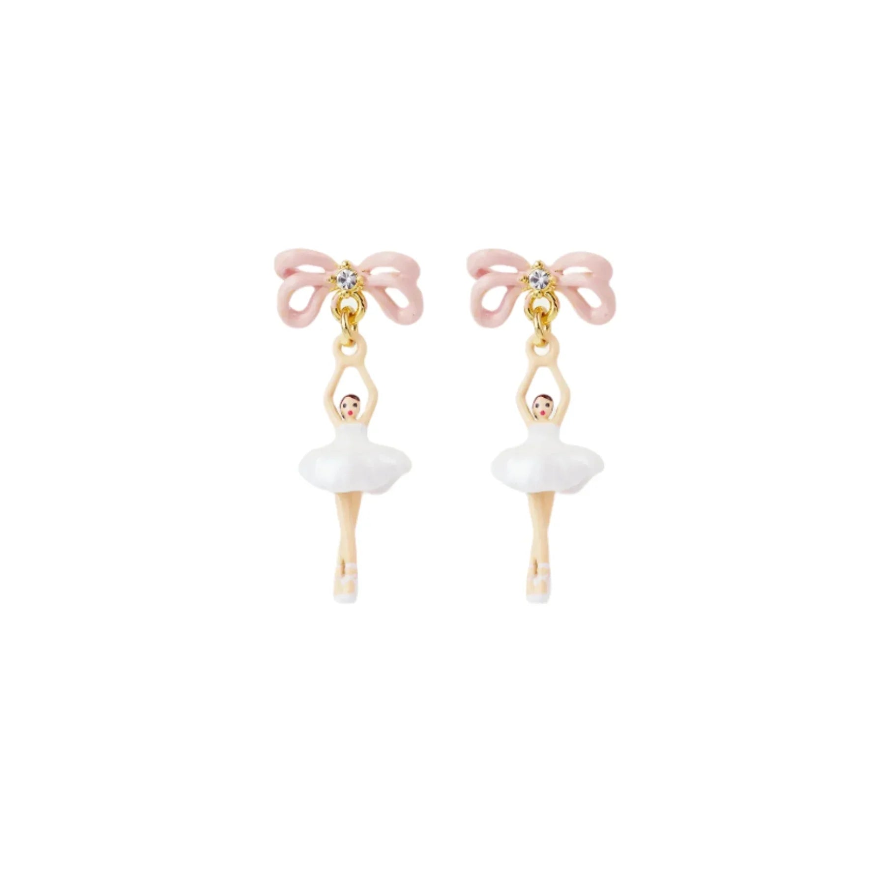 Les Nereides White Tutu And Pink Bow Mini Ballerina Earrings