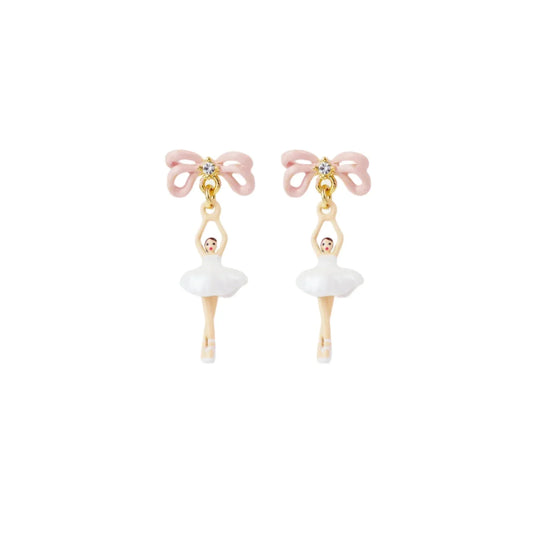 Les Nereides White Tutu And Pink Bow Mini Ballerina Earrings