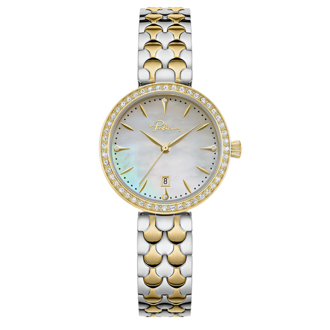 Police Ophidia Ladies Champagne MOP Dial Gold and Silver Stainless Steel Watch