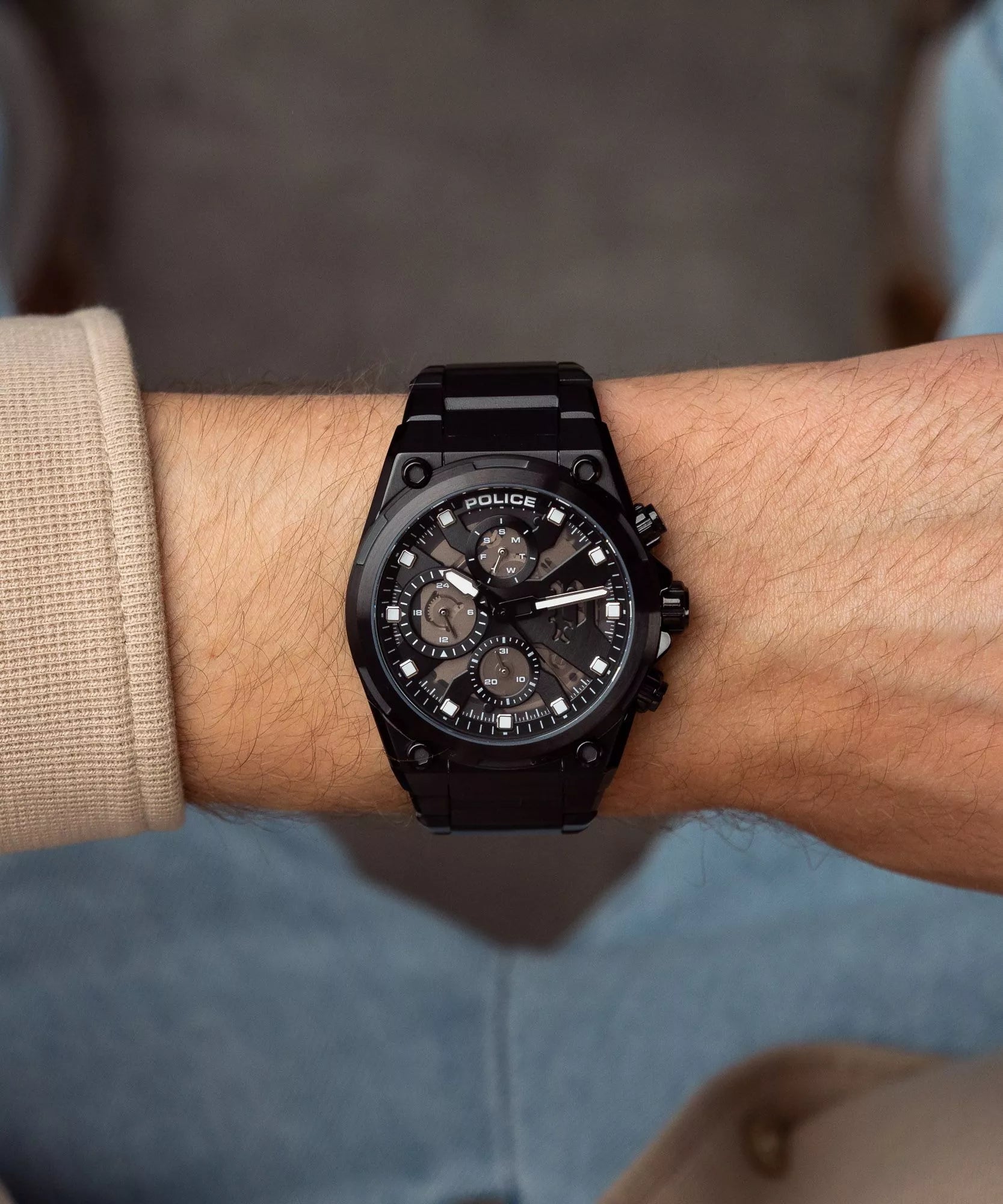 Police Salkantay Gents Black Dial Black Stainless steel Watch